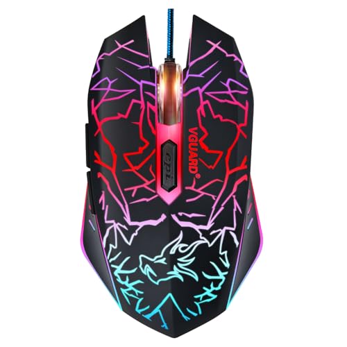 Ratón VGUARD Ratón Gaming con Cable, 4 dpi Ajustables hasta 3600, Negro