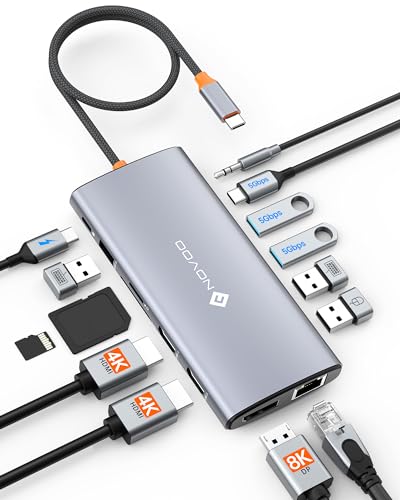 Dock / hub NOVOO Docking Station USB C 14 en 1, Triple Pantalla, HDMI 4K@60, SD/TF