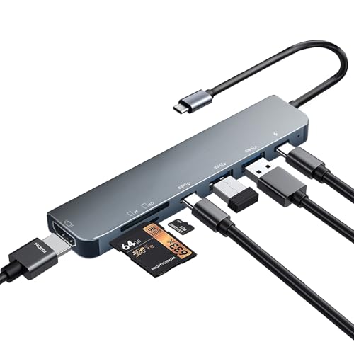 Teclado Luonanava Hub USB C 7 en 1 con HDMI 4K, PD 100W, USB-A 3.0/2.0, USB-C 2.0, Lector de Tarje