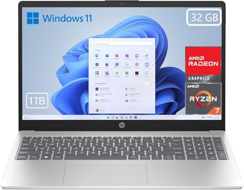 Portátil HP 15-fc0243ns 15,6" FHD, Ryzen 7-7730U, 32GB, 1TB, Win11, Plata y Azul