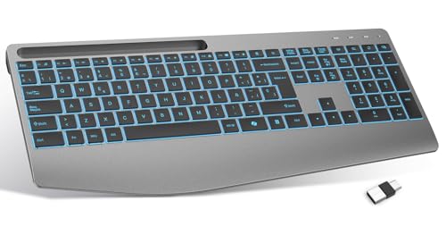 Teclado TECURS Teclado Inalámbrico Ergonómico con Reposamuñecas y Soporte para Móvil, 2.4G Tecl