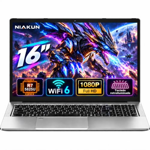 Portátil NIAKUN Pc Portátil Gaming 16 Pulgadas R7 5825U Laptop, 32GB RAM SSD 1TB