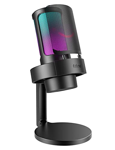 Auriculares FIFINE USB Gaming Microfono para PC Mac PS4 PS5, RGB Condensador Micrófono per Streamin