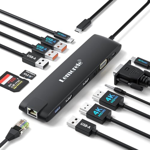 Dock / hub Lemorele Docking Station USB-C 3*Display-13 en 1,Hub USB C 2 HDMI 4K+VGA