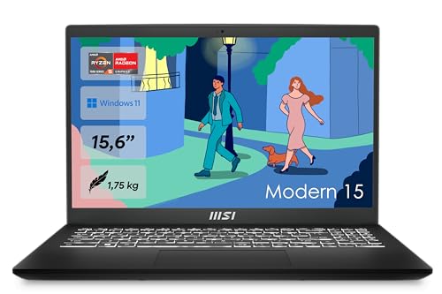 Portátil MSI Modern 15 Lifestyle & Business Laptop - Pantalla Full HD de 15,6", procesador AM